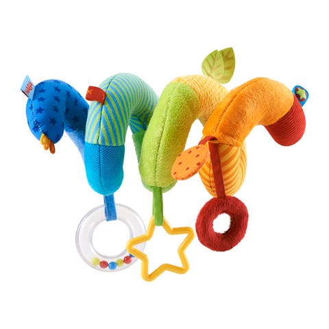 Rainbow Activity Spiral Car Seat Toy and Stroller Toys for Baby 0-6 Months - Baby Travel Toy with Rattle Teething Element and Sensory Activities
