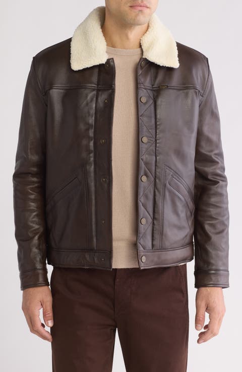 Faux Shearling Lined Leather Wrangler Jacket