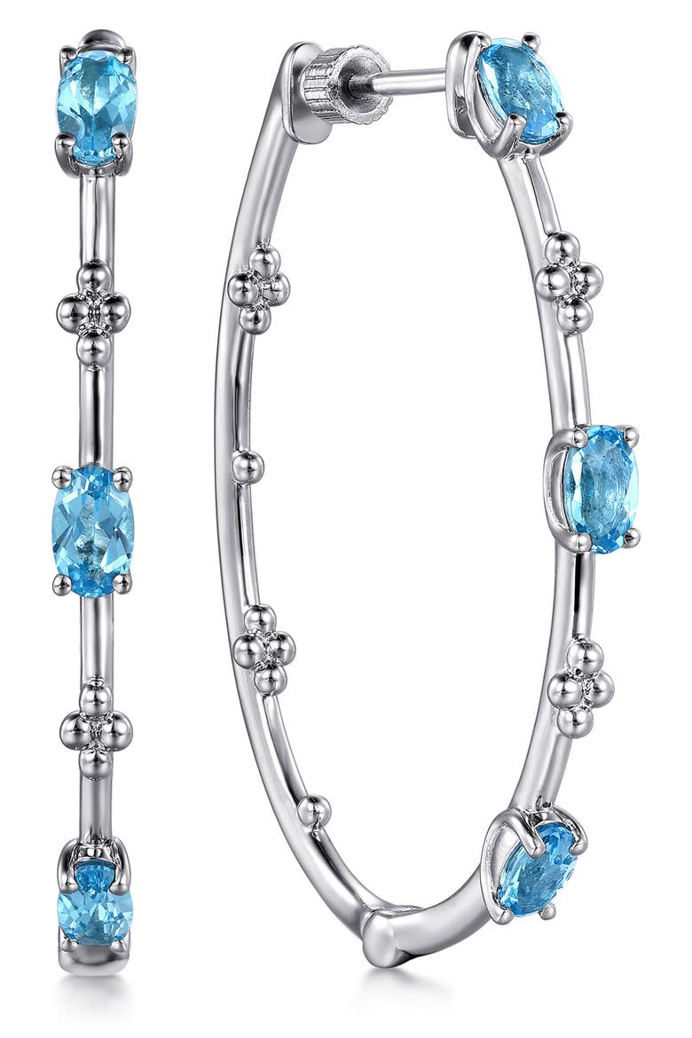 Bujukan Classic Swiss Blue Topaz Sterling Silver Hoop Earrings, Main, color, STERLING SILVER