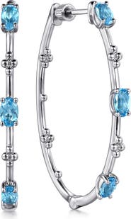 Gabriel & Co. Bujukan Classic Swiss Blue Topaz Sterling Silver Hoop Earrings