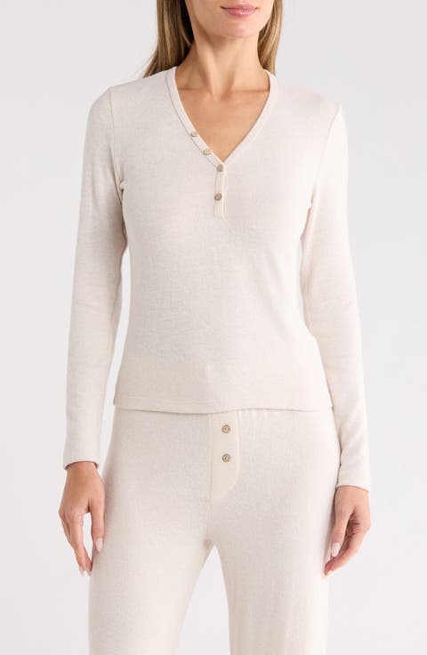 V-Neck Long Sleeve Crop Henley Top