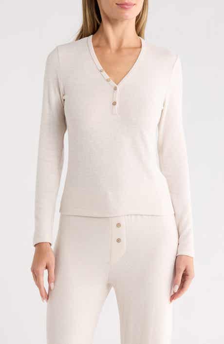 Renee C V-Neck Long Sleeve Crop Henley Top