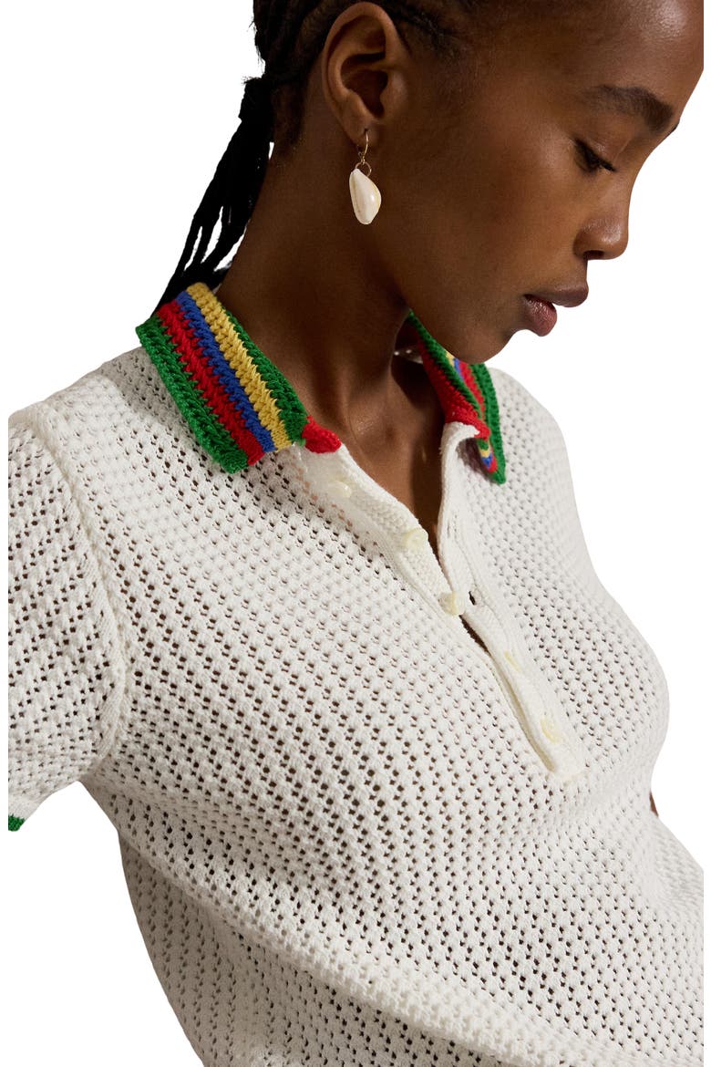 Pointelle Knit Short Sleeve Polo, Alternate, color, WHITE MULTI