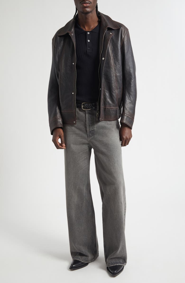 Golden Goose Journey Leather Bomber Jacket, Alternate, color, Port Royale