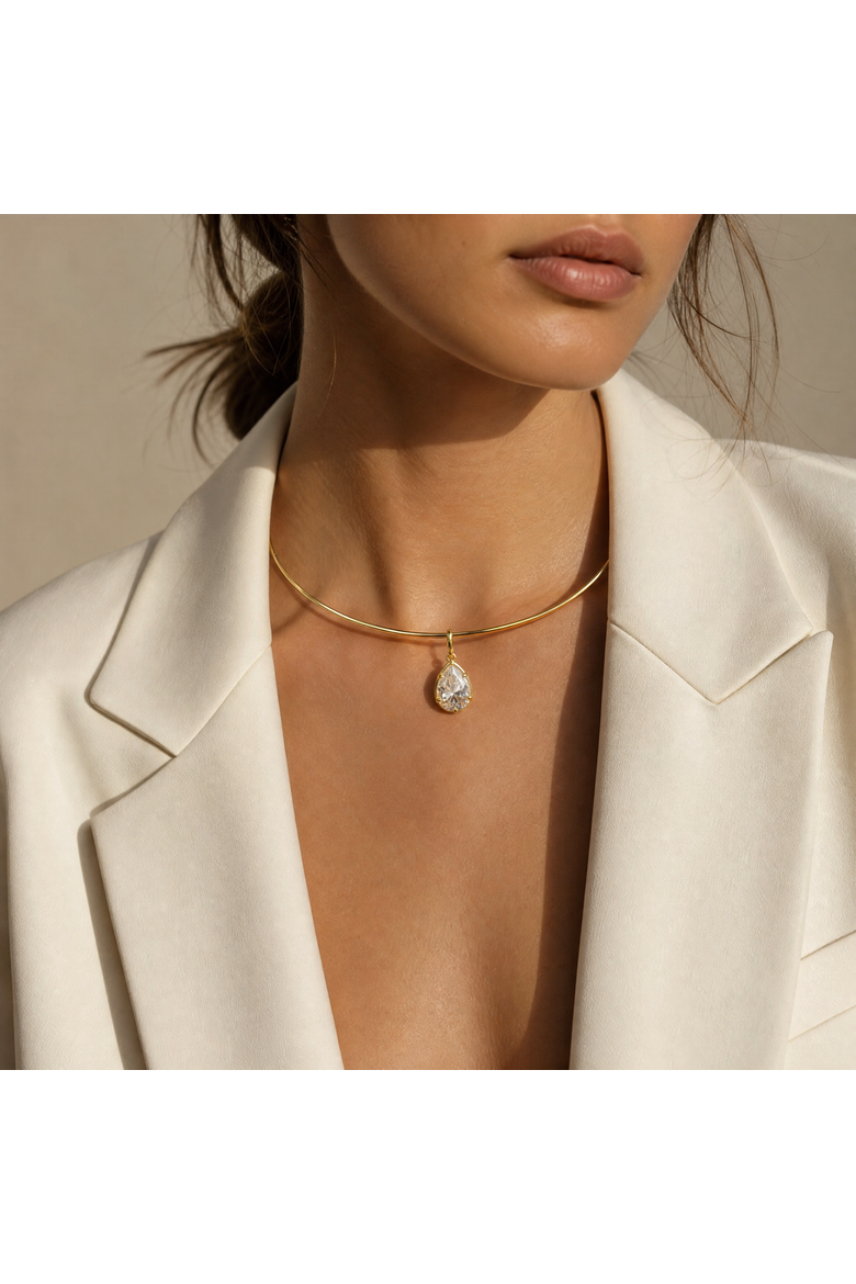 Moissanite Pear Bezel Pendant Charm, Alternate, color, Gold