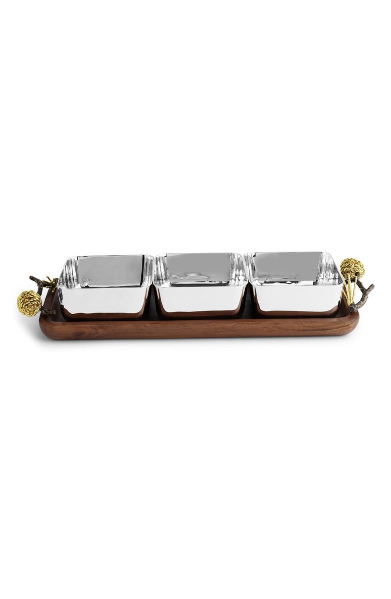 Michael Aram Pinecone Triple Bowl Serving Tray, Alternate, color, Silver/ Gold