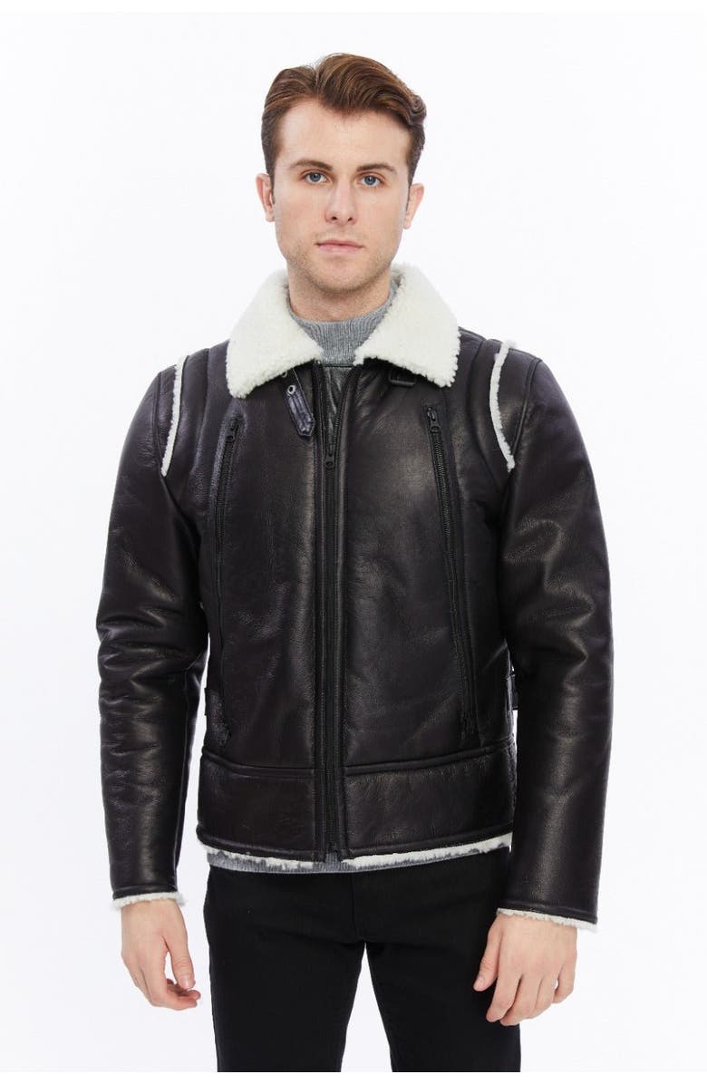 Furniq UK Julian Shearling Jacket, Alternate, color, Black