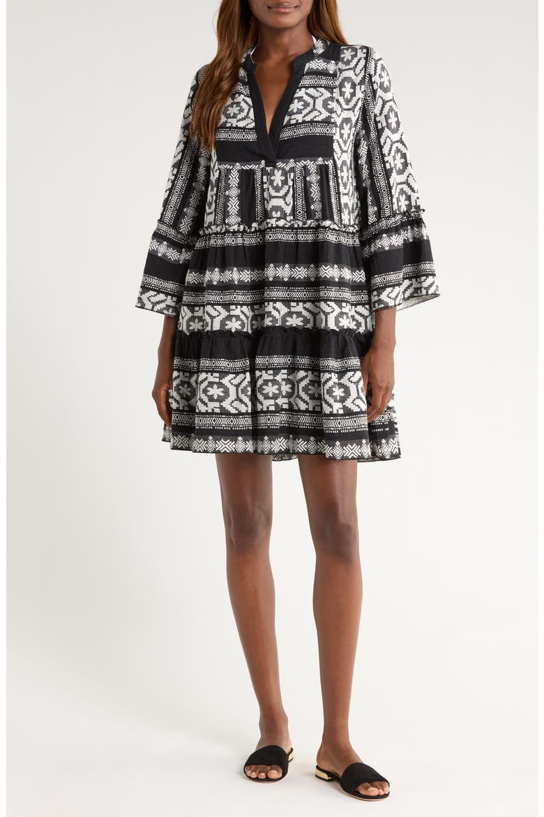 Embroidered Cover-Up Dress, Main, color, BLACK WHITE