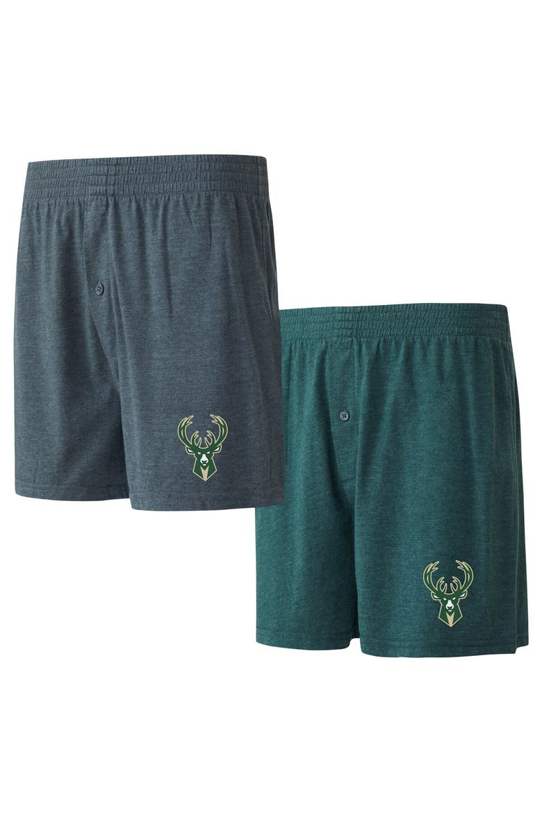 Men's Concepts Sport Hunter Green/Charcoal Milwaukee Bucks Two-Pack Jersey-Knit Boxer Set, Alternate, color, Hunter Green
