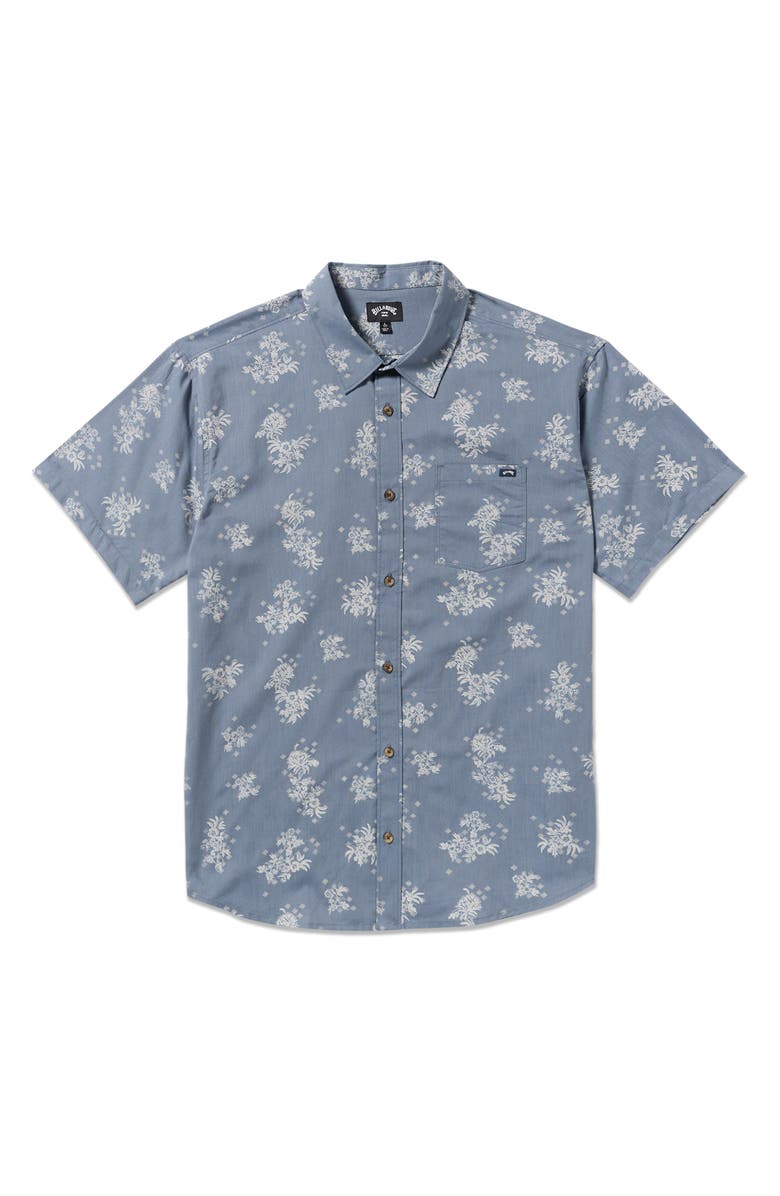 Billabong Sundays Print Short Sleeve Button-Up Shirt, Alternate, color, Steel Blue