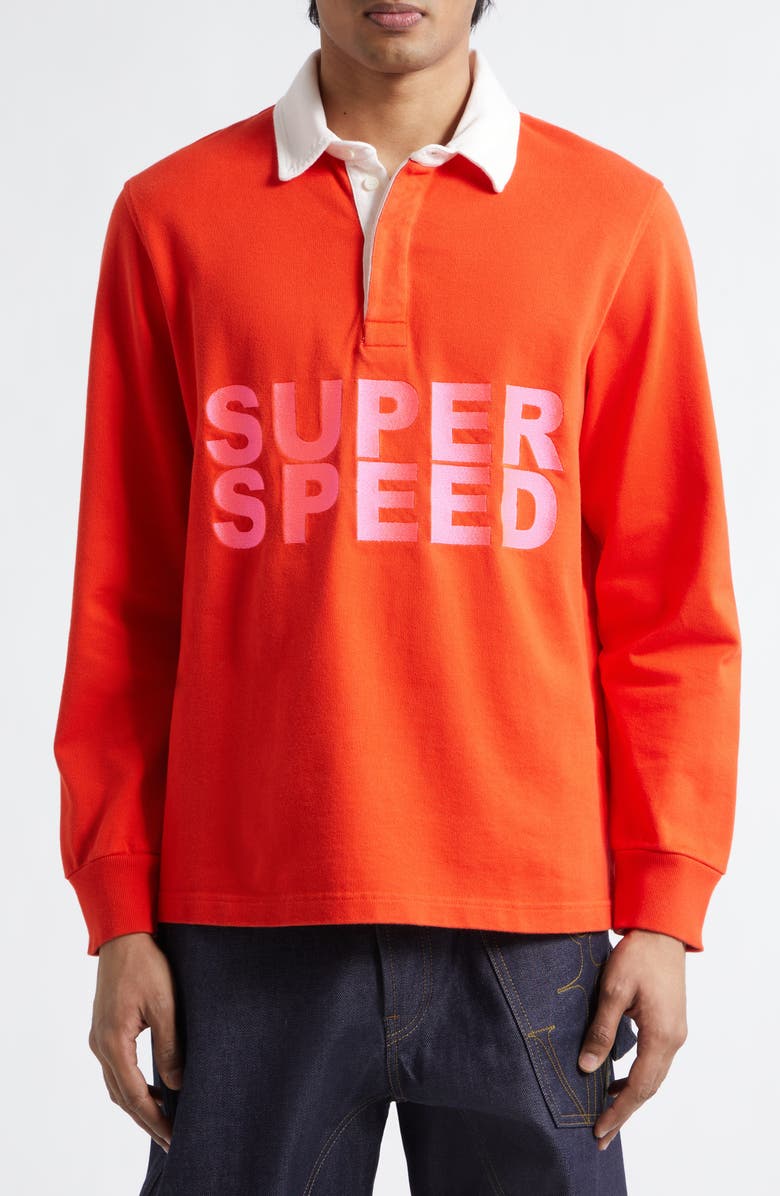 JW Anderson Super Speed Rugby Polo, Main, color, Bright Red
