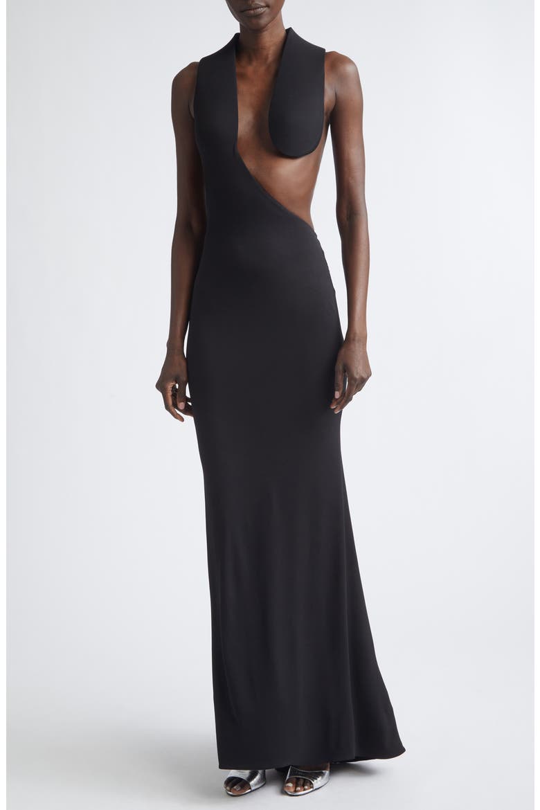 Asymmetric Jersey Gown, Main, color, BLACK