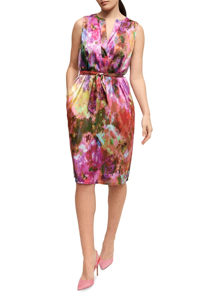 Split Neck Satin Dress, Main, color, HOLI MULTI