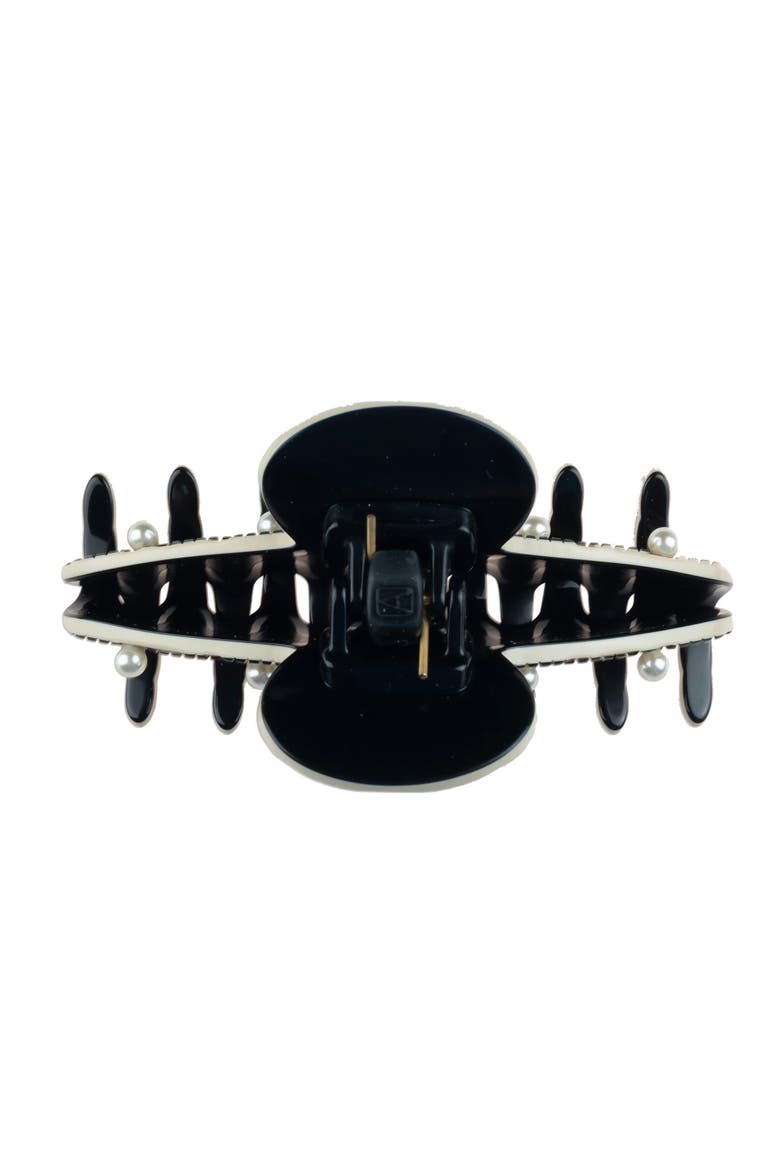 Jasmin Medium Acetate and Small Pearls Hair Clip, Alternate, color, Black and Beige