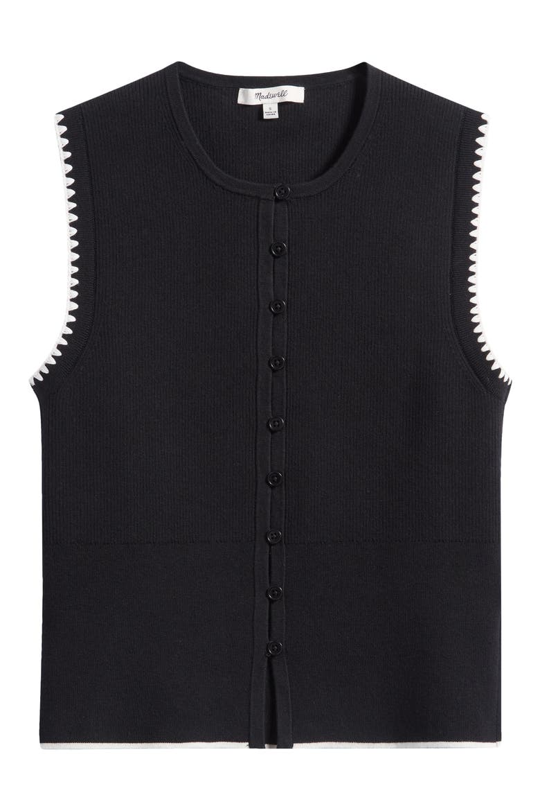 Blanket Stitch Crewneck Sweater Tank Top, Alternate, color, BLACK/ IVORY WHIPSTITCH