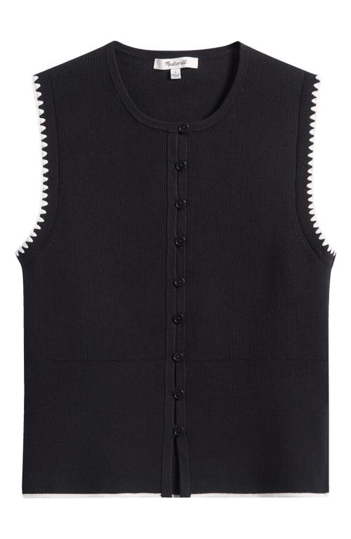 Shop Madewell Blanket Stitch Crewneck Sweater Tank Top In Black/ivory Whipstitch