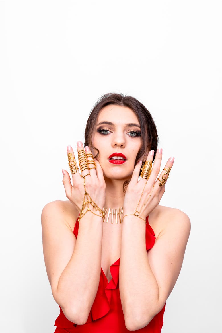 Art Deco Halo Hand Chain, Alternate, color, Gold