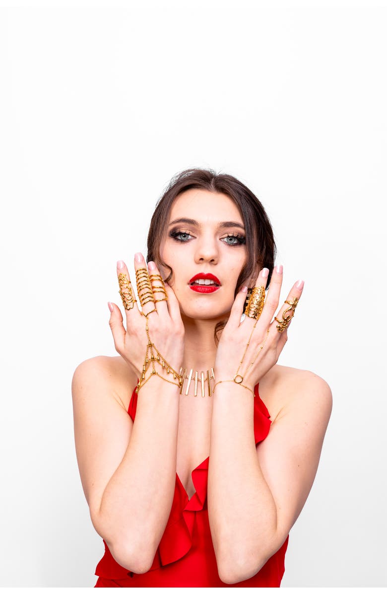 Lucy Quartermaine Art Deco Halo Hand Chain, Alternate, color, Gold