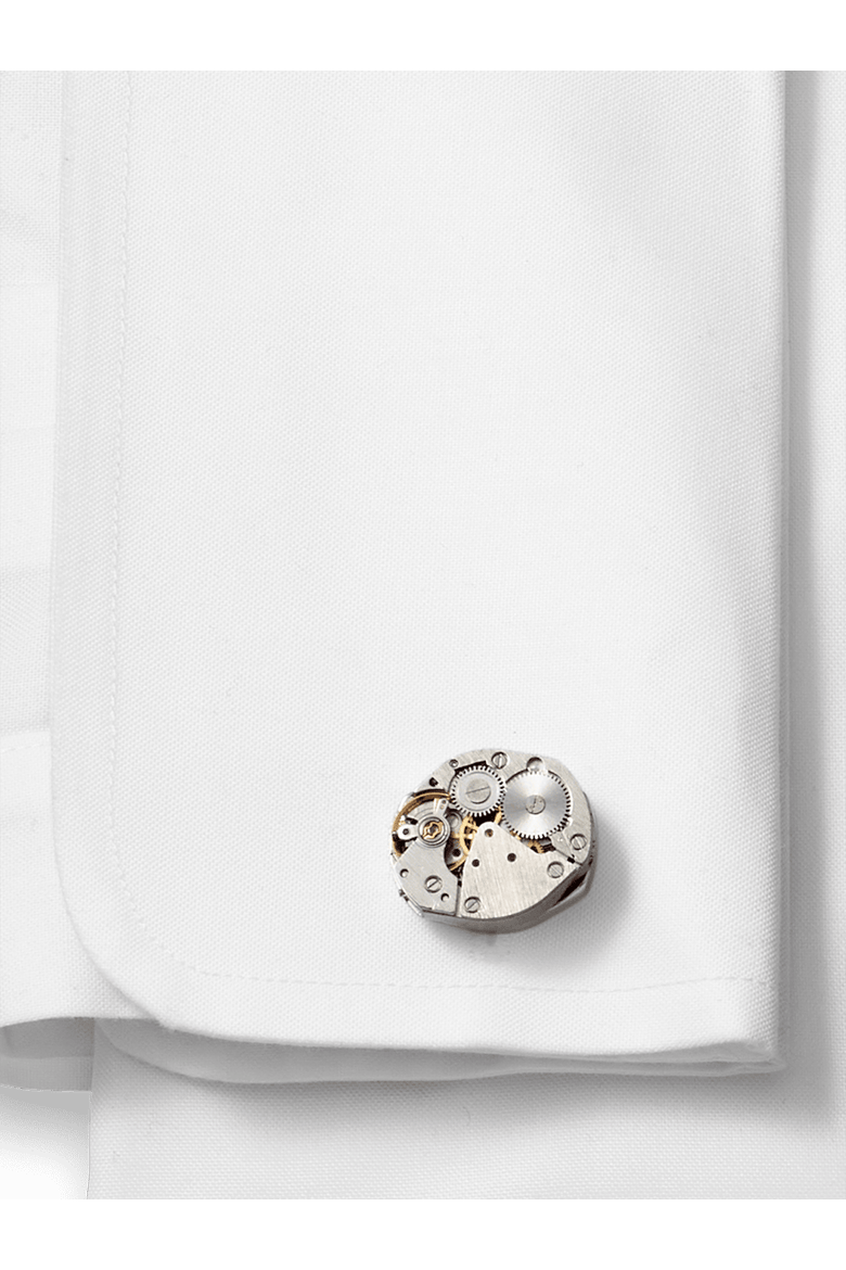 Oval Watch Movement Cufflinks, Alternate, color, Silver/Gold