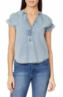 CURVE APPEAL Ruffle Short Sleeve Denim Top