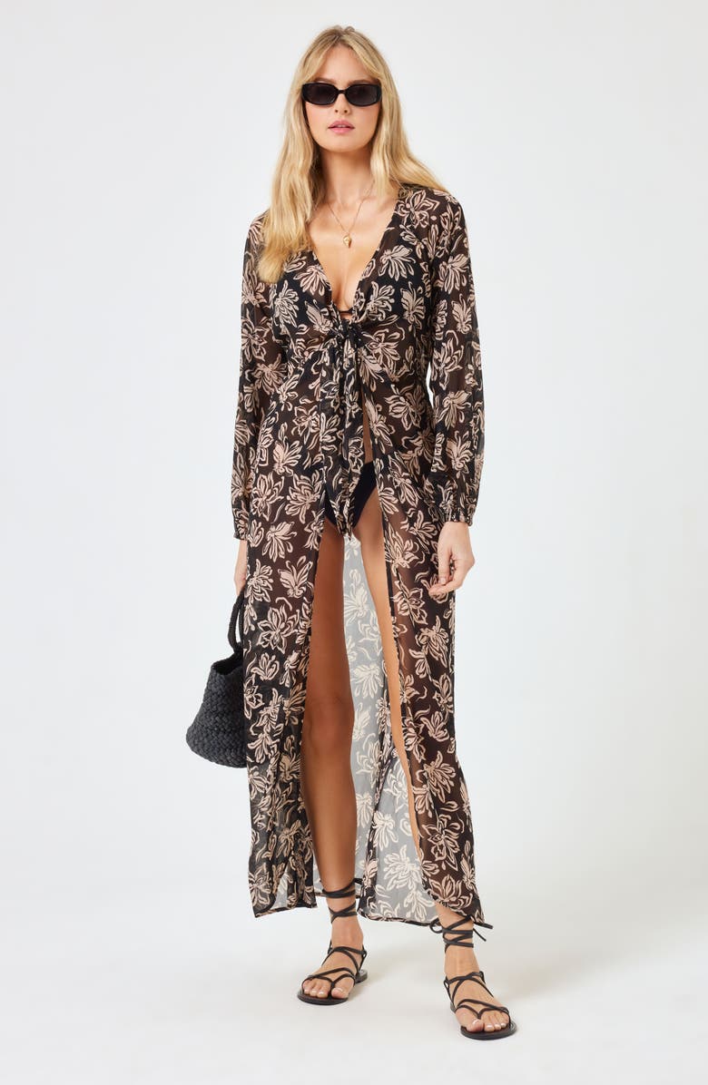 LSPACE Anna Floral Tie Front Maxi Cover-Up Dress, Alternate, color, 