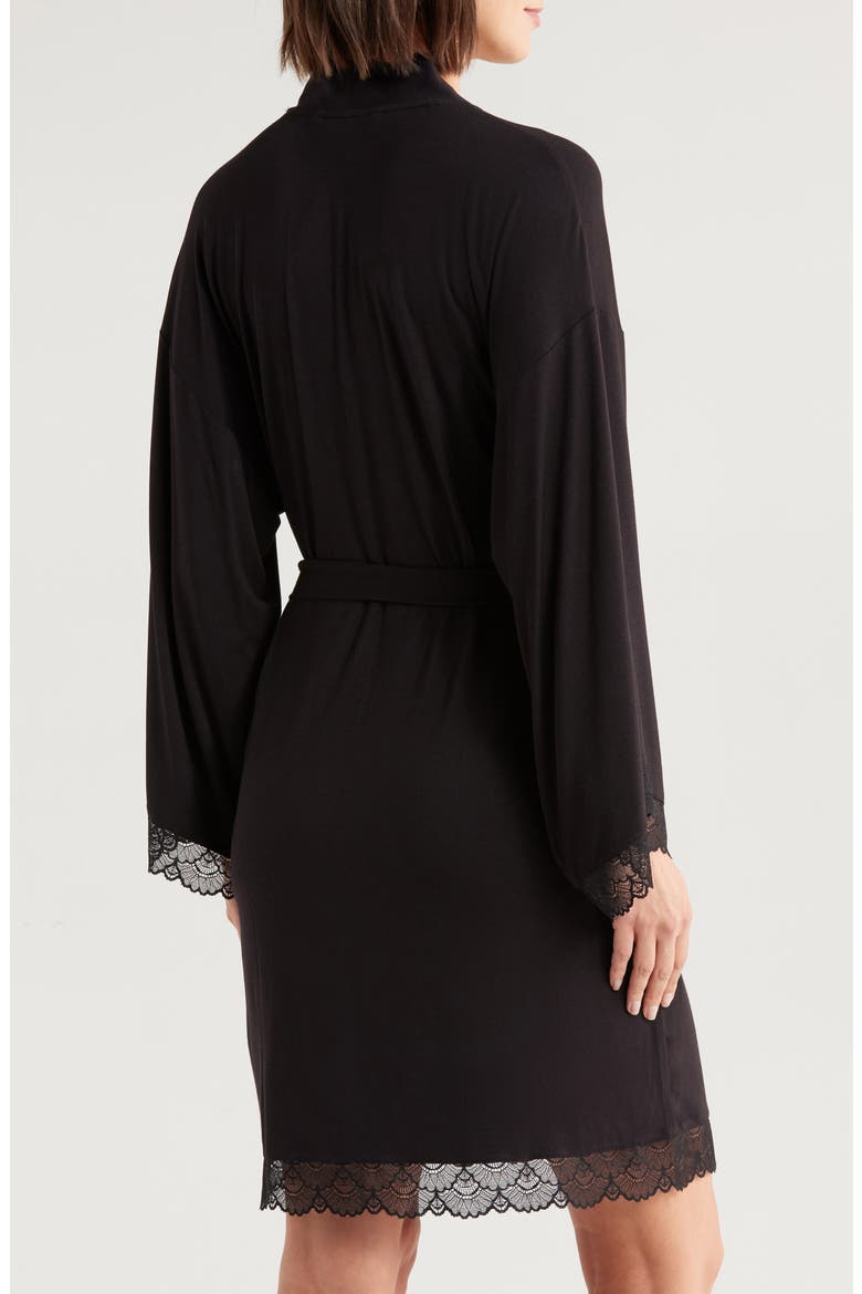 Moonlight Eco Lace Trim Robe, Alternate, color, BLACK