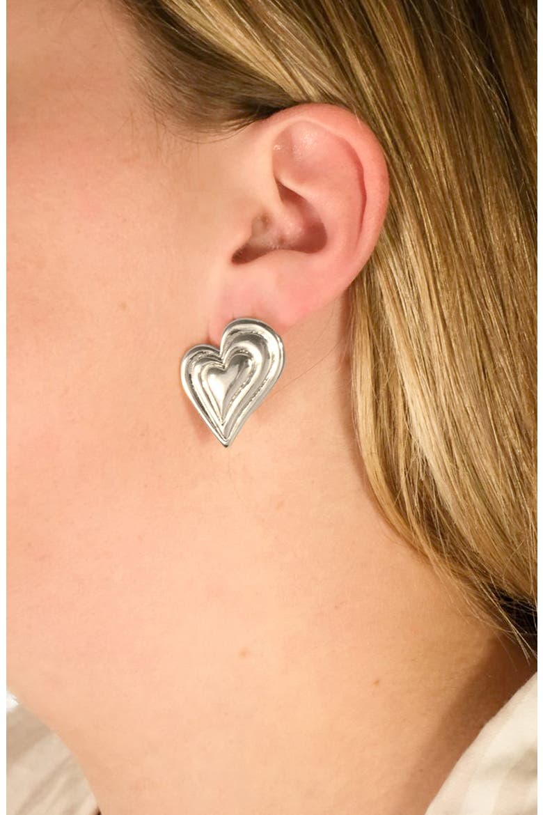 Beating Heart Post Earrings, Alternate, color, SILVER