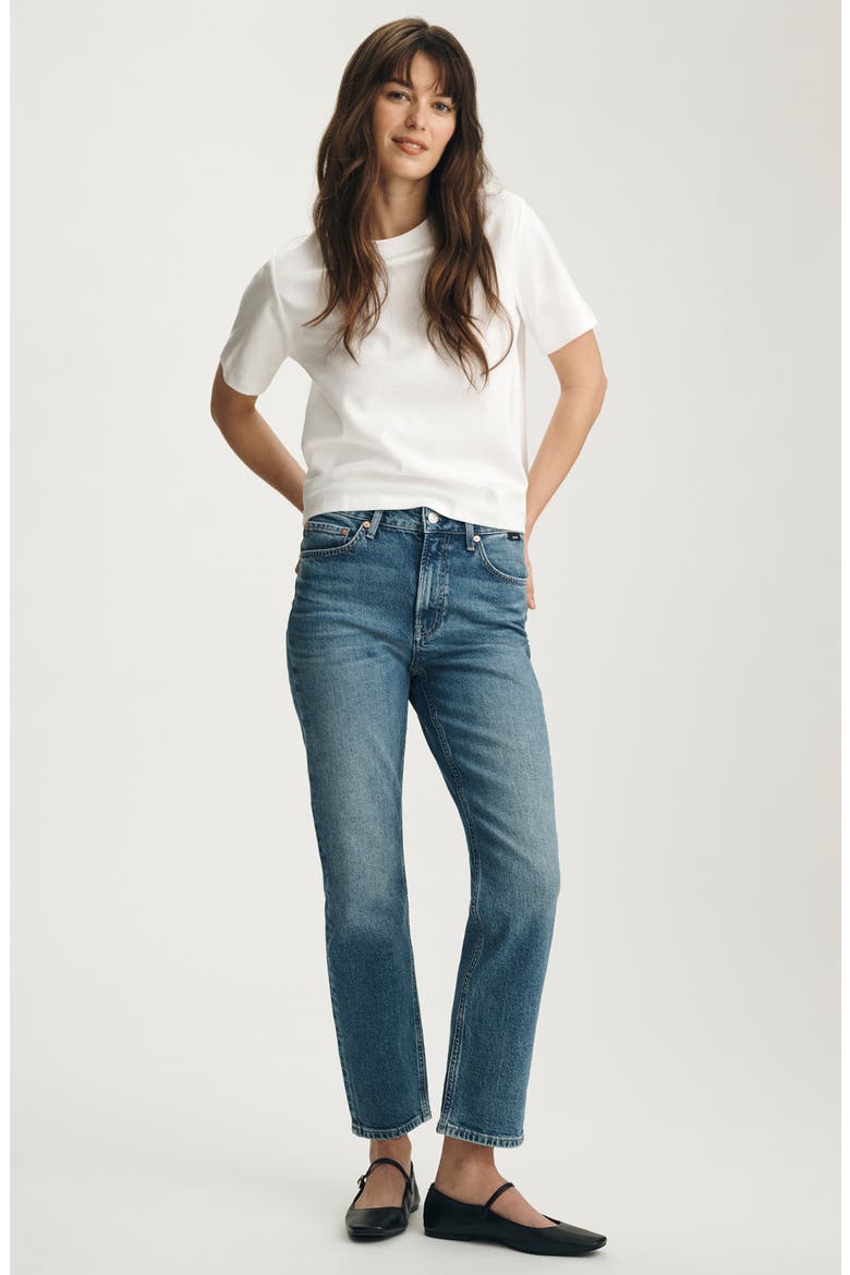 New York High Waist Ankle Straight Leg Jeans, Alternate, color, MID BRUSHED CLASSIC