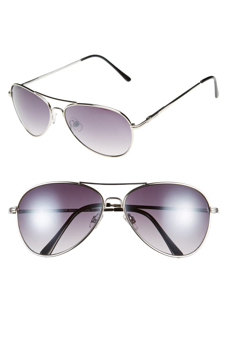 'Sharp' 60mm Aviator Sunglasses, Main, color, SILVER/ SMOKE