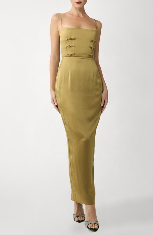 Sau Lee Taylor Knot Detail Satin Column Gown In Green