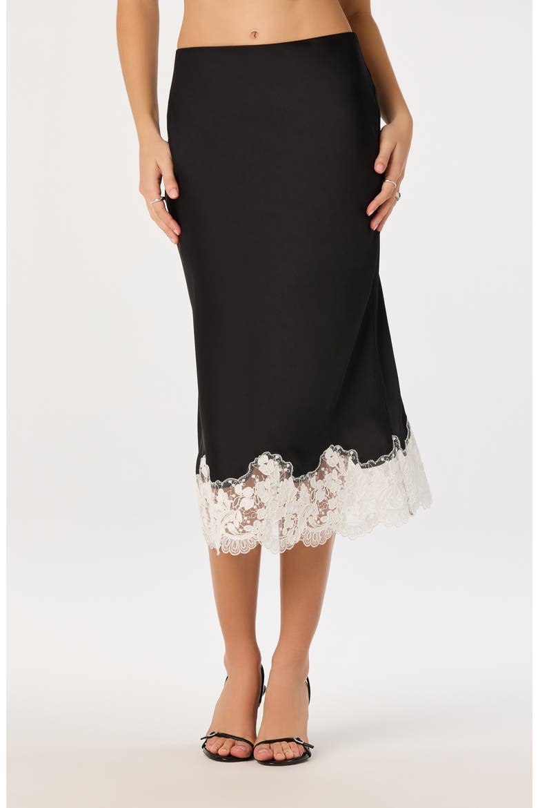 Shantel Lace Trim Midi Skirt, Alternate, color, BLACK WHITE LACE