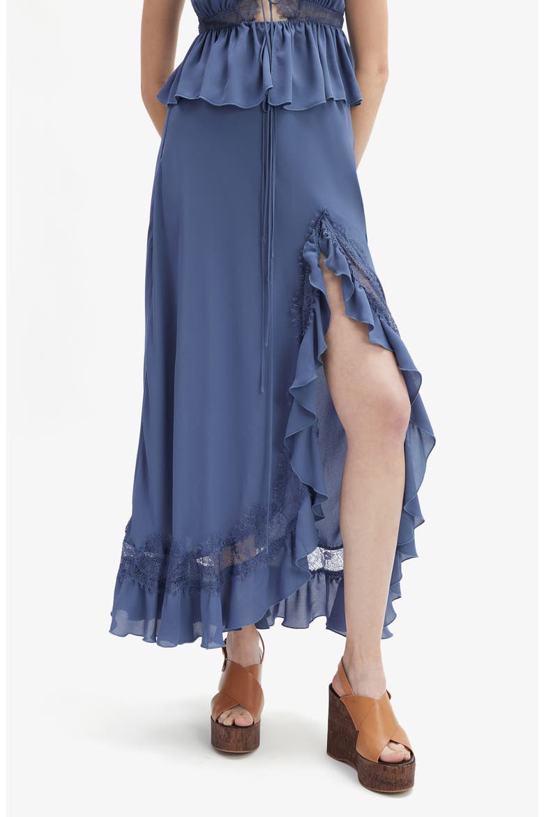 Amari Lace & Ruffle Maxi Skirt, Main, color, DUSTY BLUE