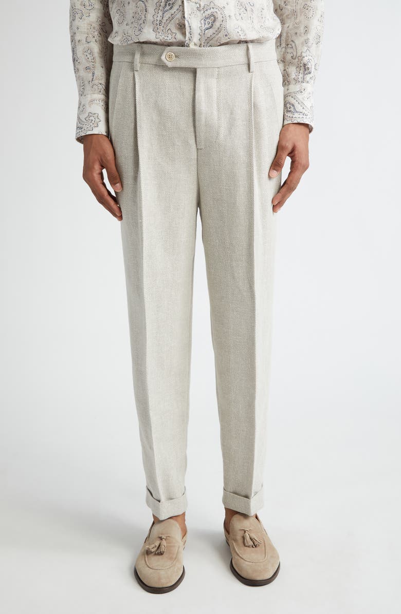 Brunello Cucinelli Chalk Stripe Linen Blend Suit, Main, color, 
