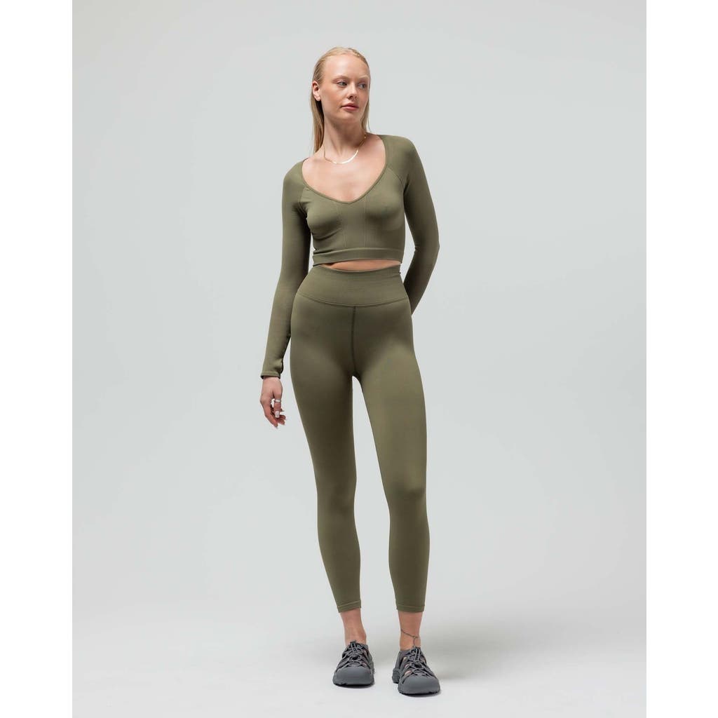 Reformer The V-neck Long Sleeve Crop Top In Green