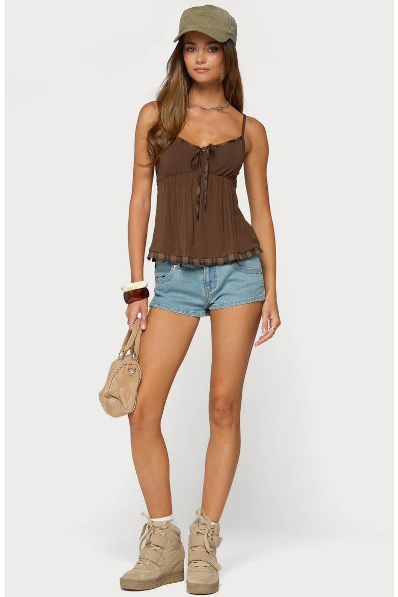 Lissey Plaid Tie Babydoll Top, Alternate, color, BROWN