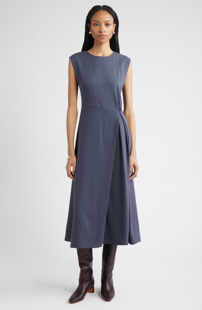 Nordstrom Front Pleat Midi Dress, Main, color, Grey Ebony