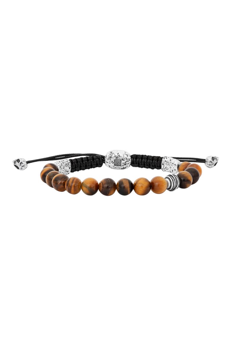 Men's Tiger's Eye Beaded Slider Bracelet, Main, color, SILVER