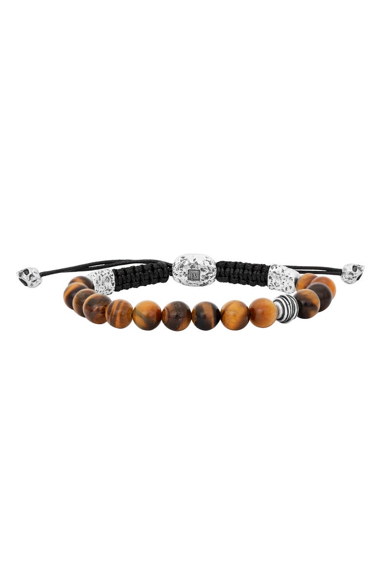 John Varvatos Men's Tiger's Eye Beaded Slider Bracelet, Main, color, Silver