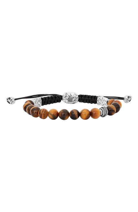 Men's Tiger's Eye Beaded Slider Bracelet