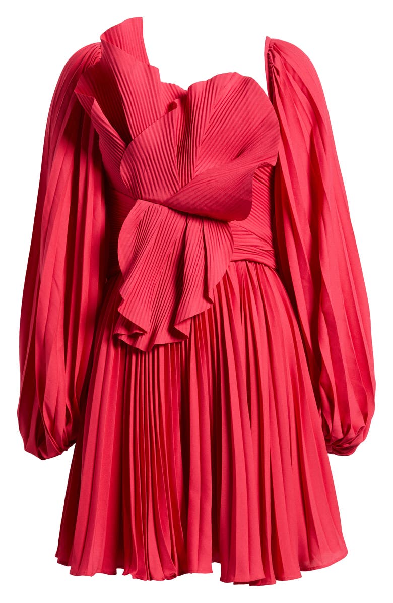 Acler Newtoft Pleated Long Sleeve Cocktail Minidress, Alternate, color, Berry Pink