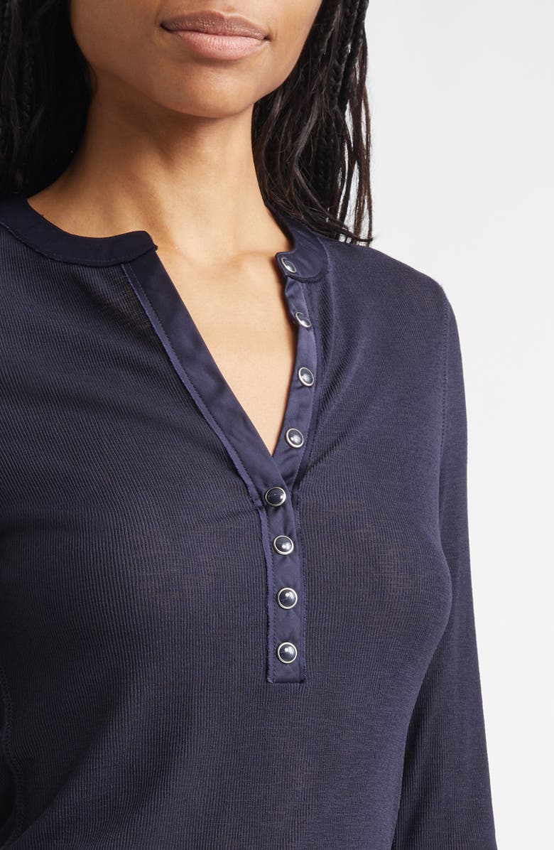 Veronica Beard Drexler Knit Henley Top, Alternate, color, Navy