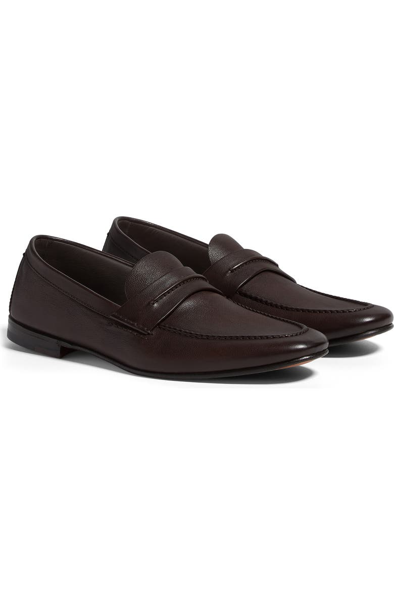 ZEGNA Black Natural Grain Leather Driving Loafer, Main, color, Dark Brown