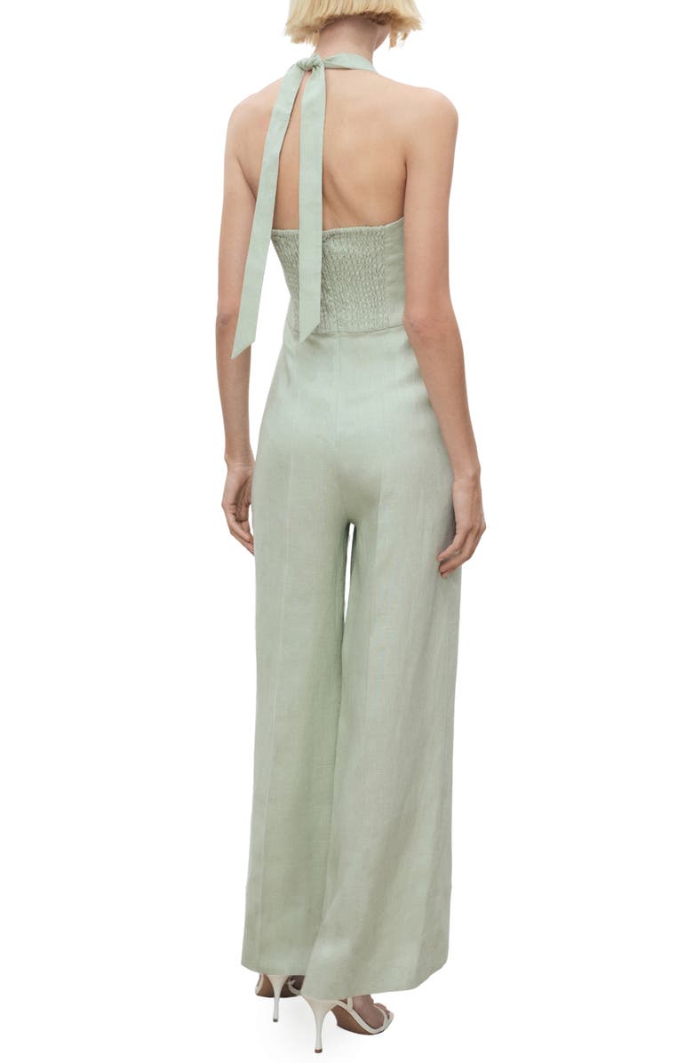MANGO Halter Linen Jumpsuit, Alternate, color, Pastel Green
