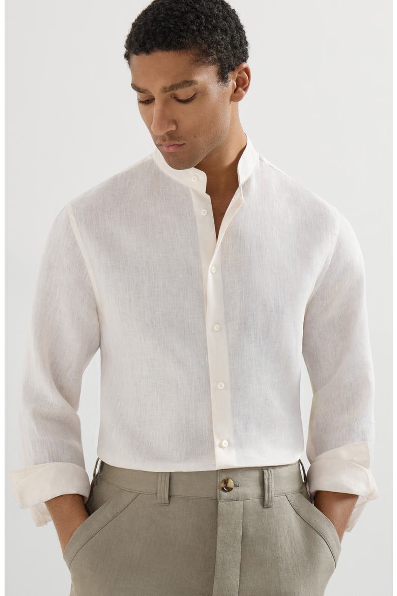 Linen shirt with Mandarin collar, Alternate, color, Panama