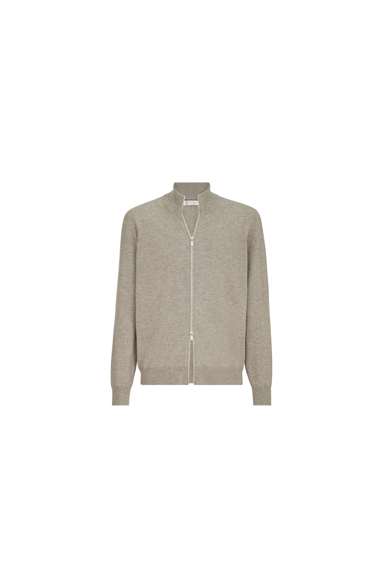 Brunello Cucinelli Cashmere high-neck cardigan with zipper, Alternate, color, Grey