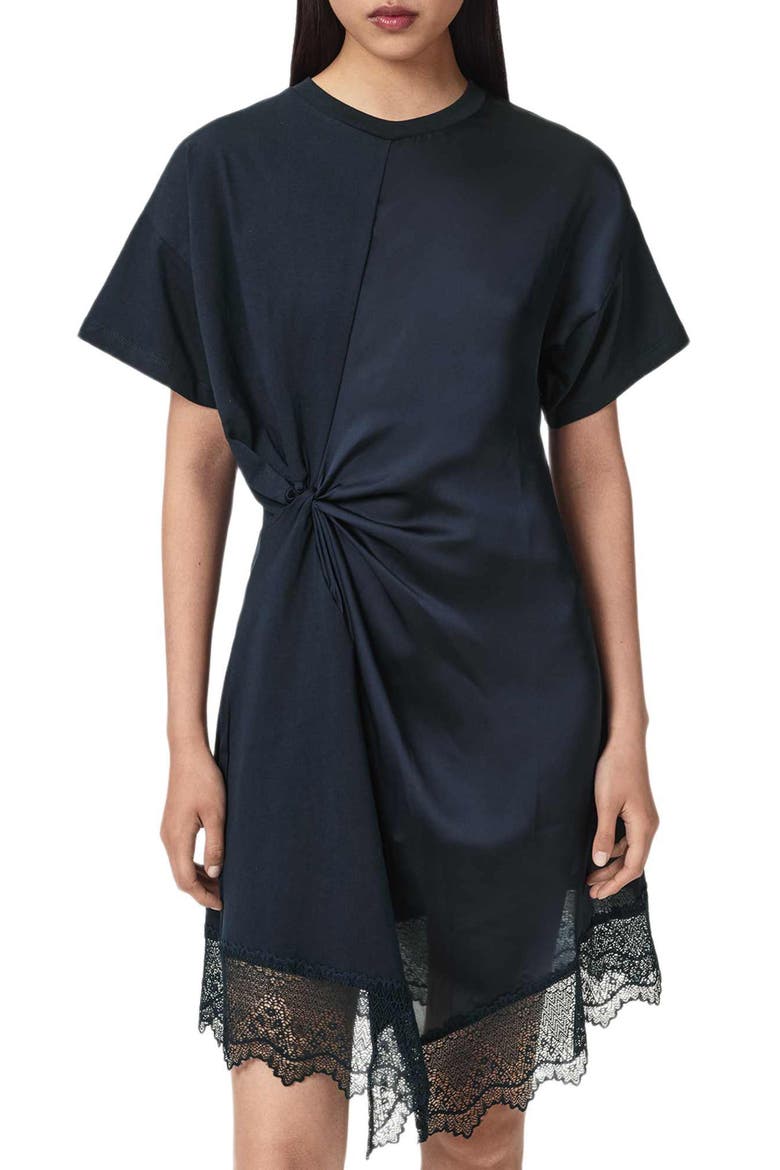 Lana Mixed Media Lace Trim T-Shirt Minidress, Alternate, color, MIDNIGHT BLUE