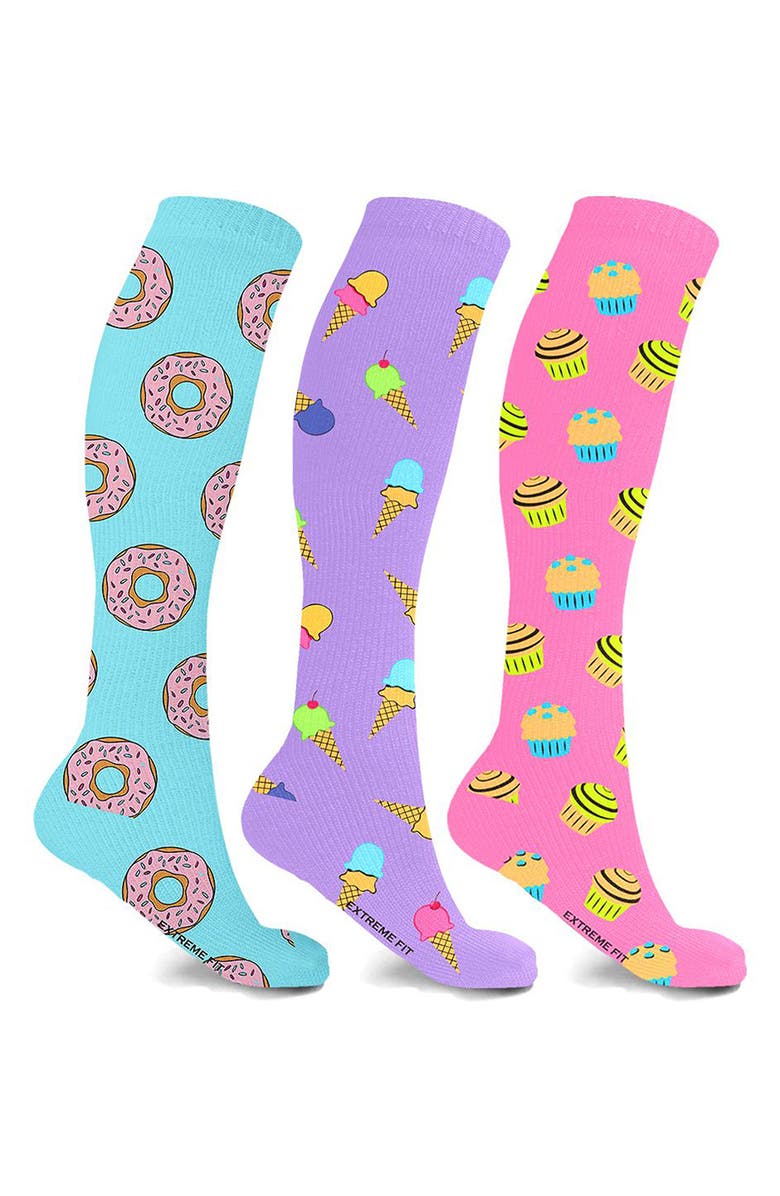 EXTREME FIT High Energy 3-Pack Compression Knee High Socks, Main, color, 