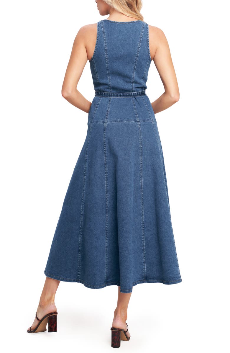 FLYING TOMATO Belted Denim Midi Dress, Alternate, color, Medium Indigo