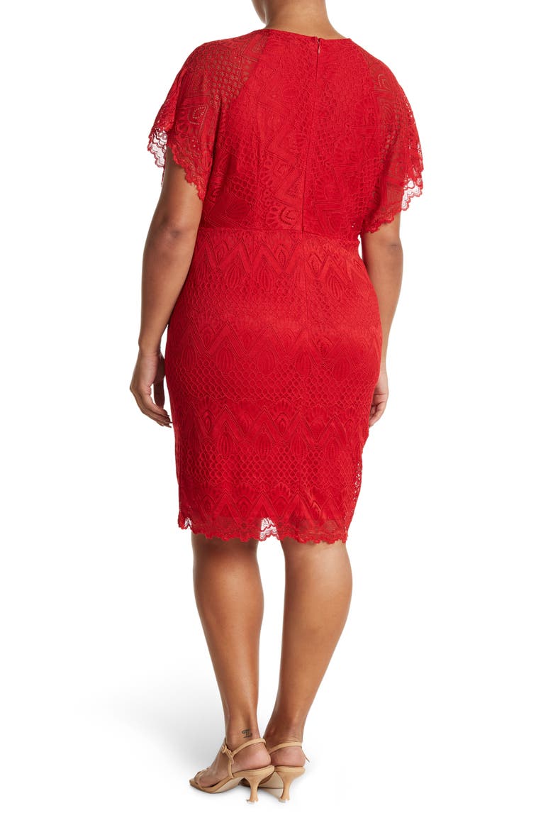 Jeanne V-Neck Lace Dolman Dress, Alternate, color, RED