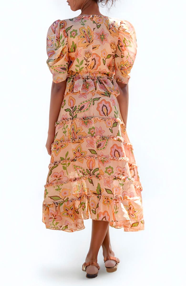 Jessie Zhao New York Gold Garden Metallic Midi Dress, Alternate, color, Orange